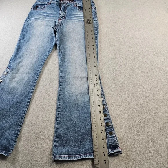 Y2K Mudd Jeans Bell Bottom Flare Denim pant Women's 28 Blue Wash Snap Button‎ - Picture 4 of 17